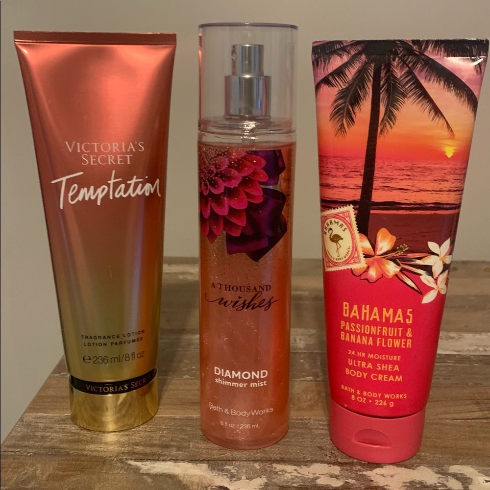 2 body lotions and 1 body glitter spray